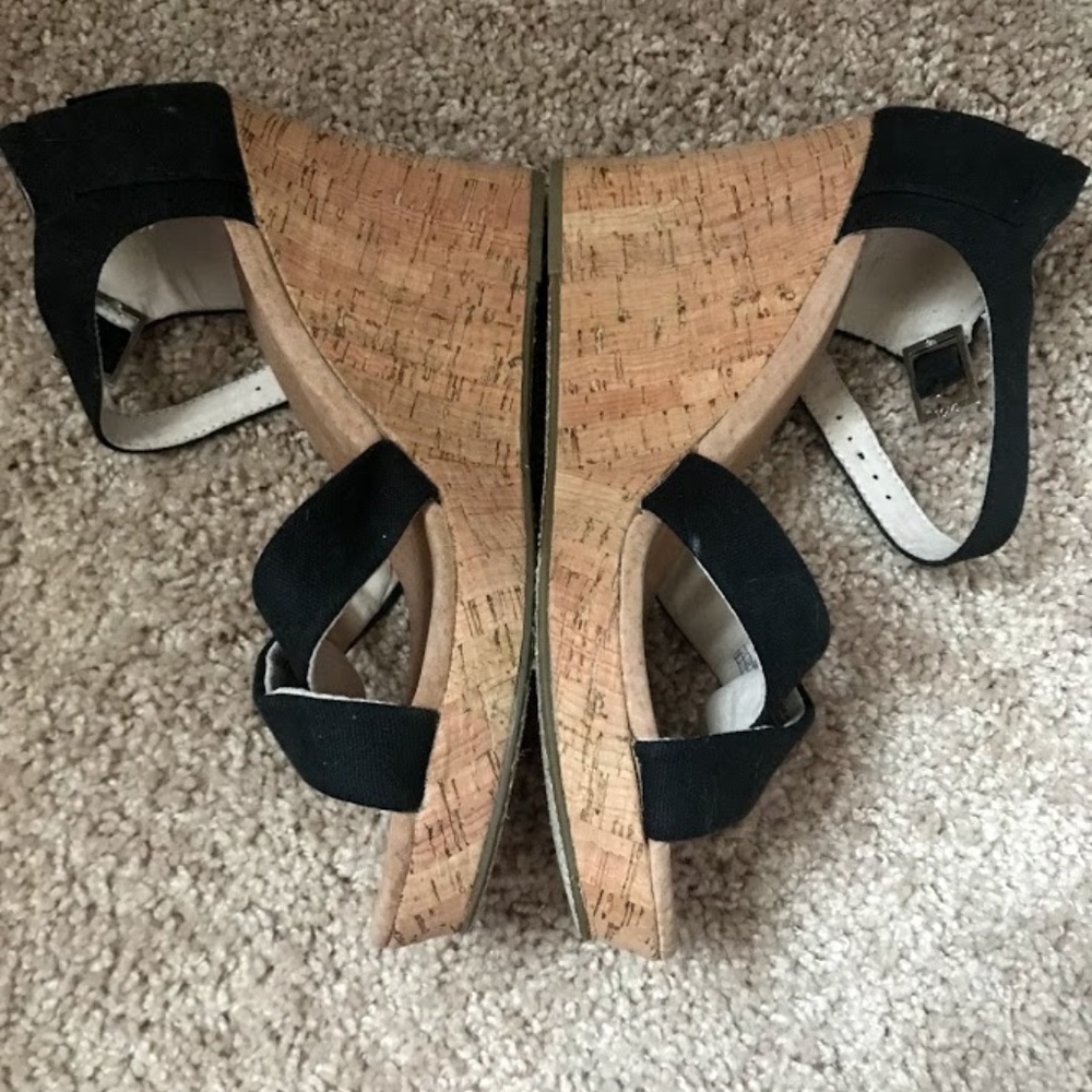 TOMS Strappy Canvas Wedge Sandal, Black